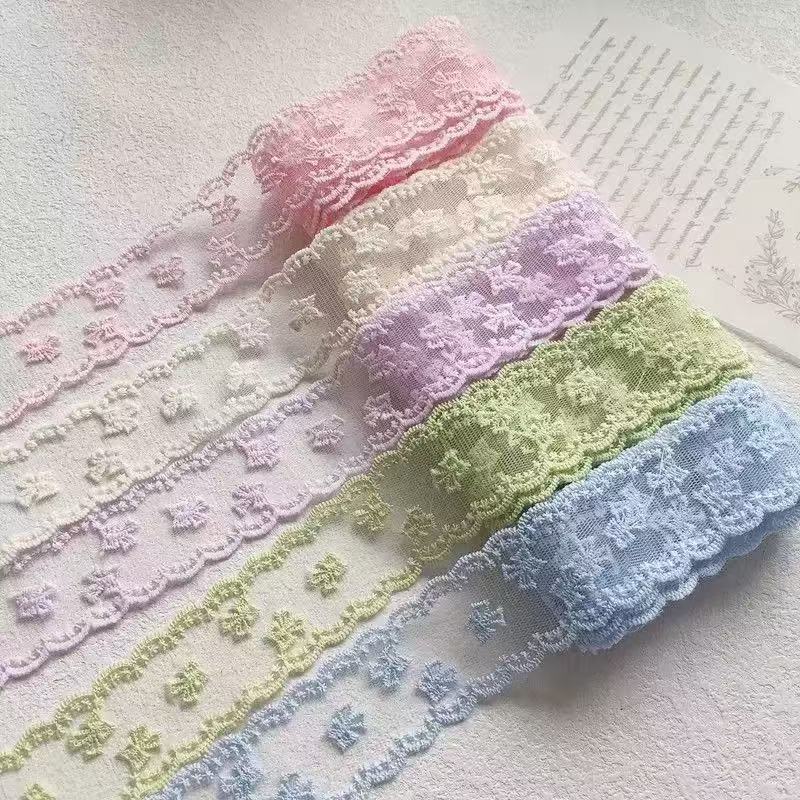 玖阁家4cm双边蕾丝花边牛奶丝网纱花边蝴蝶结发夹鞋帽花束包装带