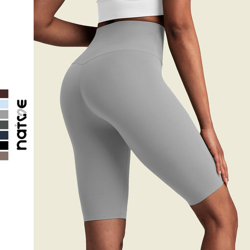 无痕健身中裤锦纶尼龙66女提臀高腰收腹瑜伽紧身裤弹力五分裤速干