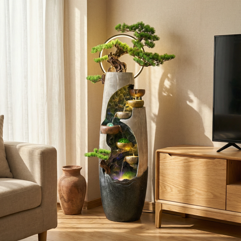 中式花瓶水景假山流水喷泉循环水客厅景观摆件招财乔迁风水轮,家居饰品,流水摆件,淘宝优惠券,粉丝福利购,淘宝优惠卷