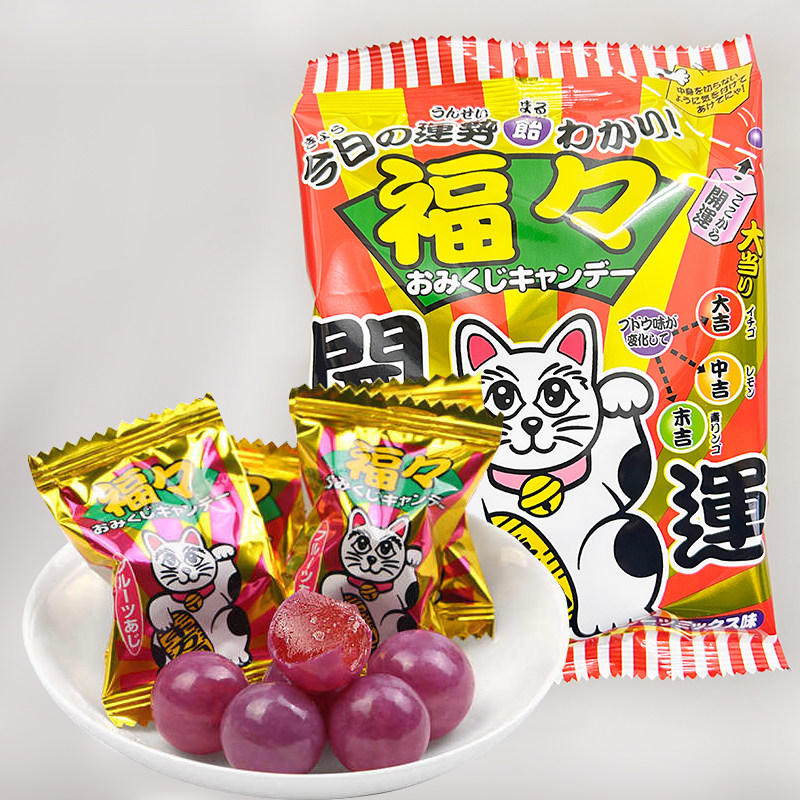日本进口网红零食变色糖喜糖招财猫卡昵诗八尾福运水果味硬糖袋装