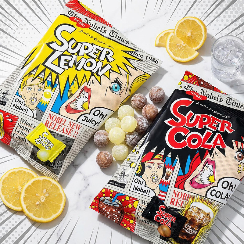 日本进口糖果诺贝尔NOBEL超酸糖柠檬味可乐味硬糖网红休闲零食