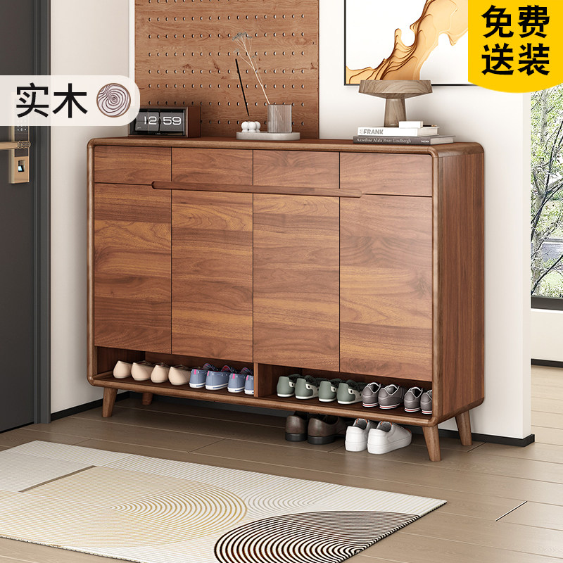 新中式实木鞋柜家用门口入户纯实木玄关柜客厅收纳柜大容量收纳柜