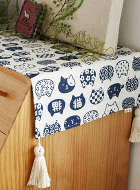 日式桌旗餐边柜盖巾和风茶旗长方形茶几旗斗柜电视柜盖布棉麻布艺