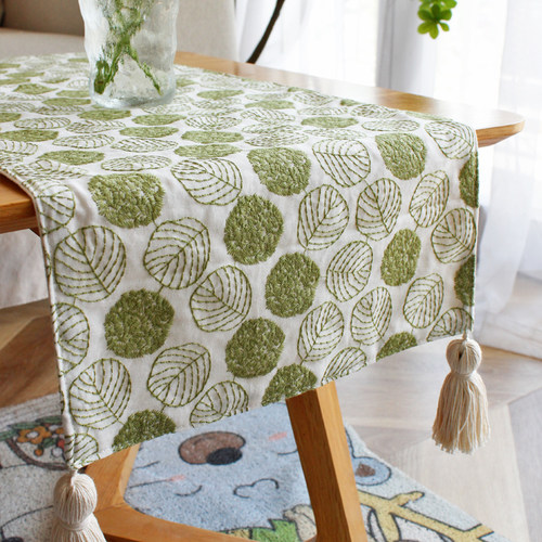 刺绣树叶ins风小清新桌旗双层盖布