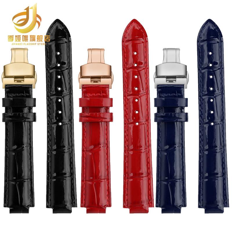 原装适用卡地亚蓝气球亮光真皮手表带凸口牛皮折叠扣表链男女大中