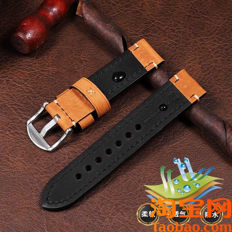 原装适用阿玛尼黑武士表带真皮男AR6000819182447牛皮带222426mm