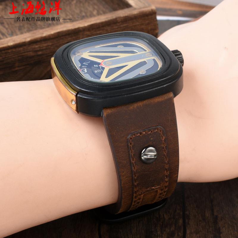 原装适用七个星期五机械表Q2Q3M1M2P2P3复古真皮男表带28mm