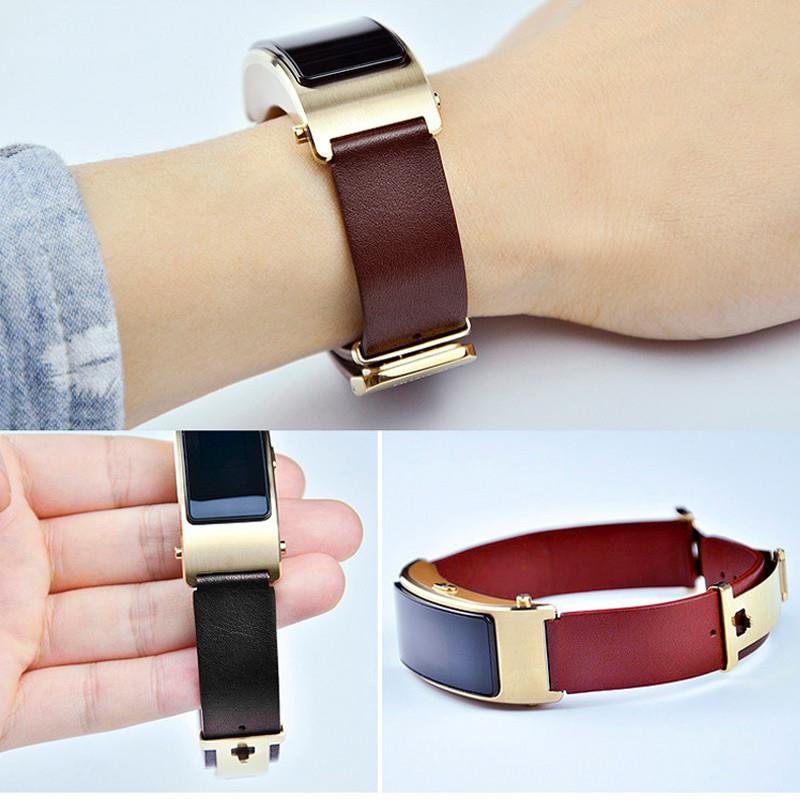 原装适用华为B3B5B6B7运动手环表带牛皮腕带商务版表链摩卡棕