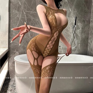 连体镂空网衣性感连身网袜女开档提花透视吊带内衣 喵：长岛冰茶