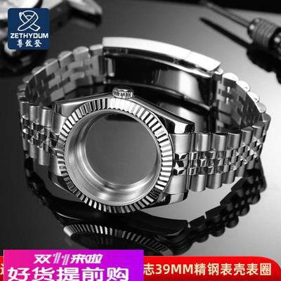 适用原厂表圈狗牙圈钢圈劳力士日志NH35机芯玻璃表壳外圈39mm男