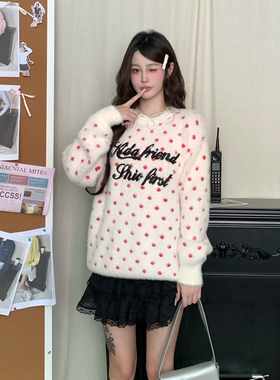 KTDA波点提花草写刺绣logo针织衫圆领马海毛套头毛衣情侣长袖国潮