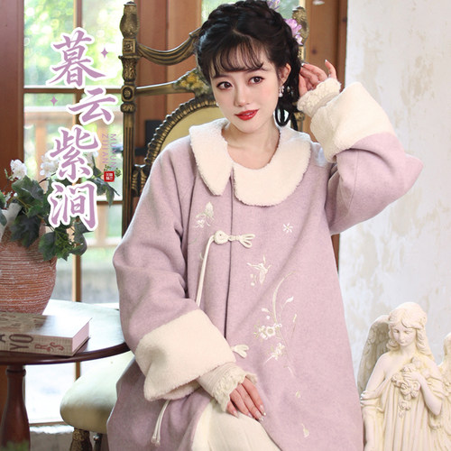 听月小筑【暮云紫涧】原创女冬款紫色新年保暖大衣外套国风新中式