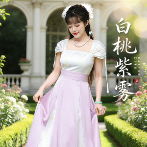 听月小筑【白桃紫雾】原创女春夏短袖连衣裙国风新中式非汉服