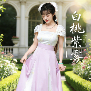 听月小筑【白桃紫雾】原创女春夏短袖连衣裙国风新中式非汉服