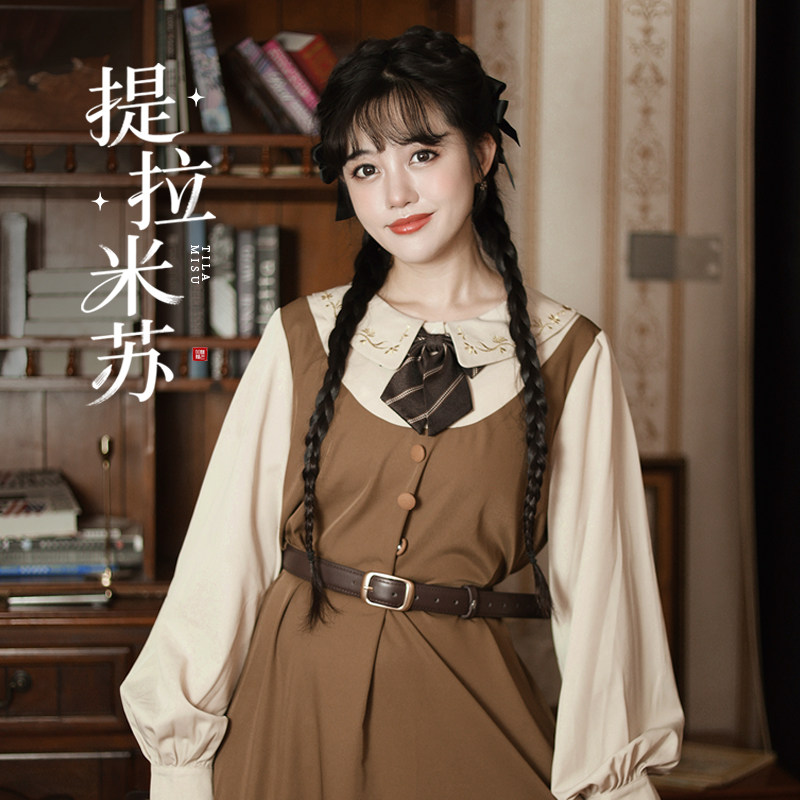 听月小筑【提拉米苏】原创女春秋蝴蝶结领结国风新中式连衣裙