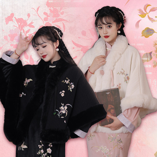 听月小筑【粉墨登场】原创女秋冬刺绣旗袍披肩国风连衣裙改良旗袍