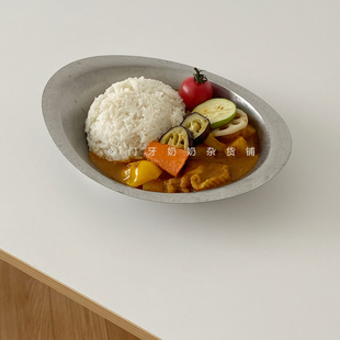 出口日本304哑光不锈钢复古咖喱饭碗意面椭圆盘