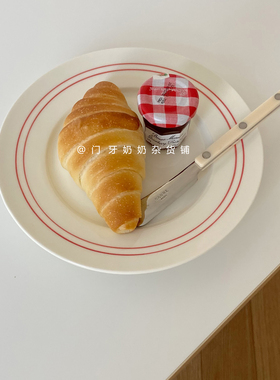 ins韩式简约红色双线蓝色双线条盘餐盘沙拉盘甜品盘博主同款