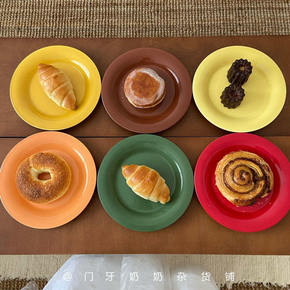 ins复古风彩色陶瓷餐盘早餐盘菜盘甜品盘高温釉下彩好看的盘子