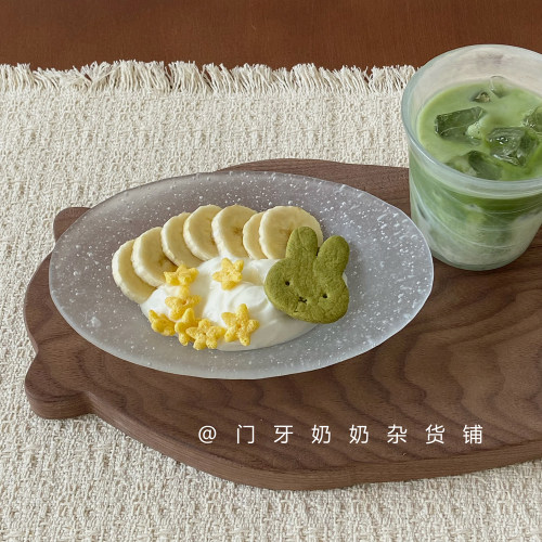 日式手工气泡云雾透明不规则椭圆玻璃盘简约中古甜品盘首饰收纳碟