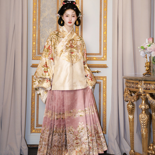 茗月萱【柿柿如意】明制汉服仿妆花织金通袖交领琵琶袖马面裙套装