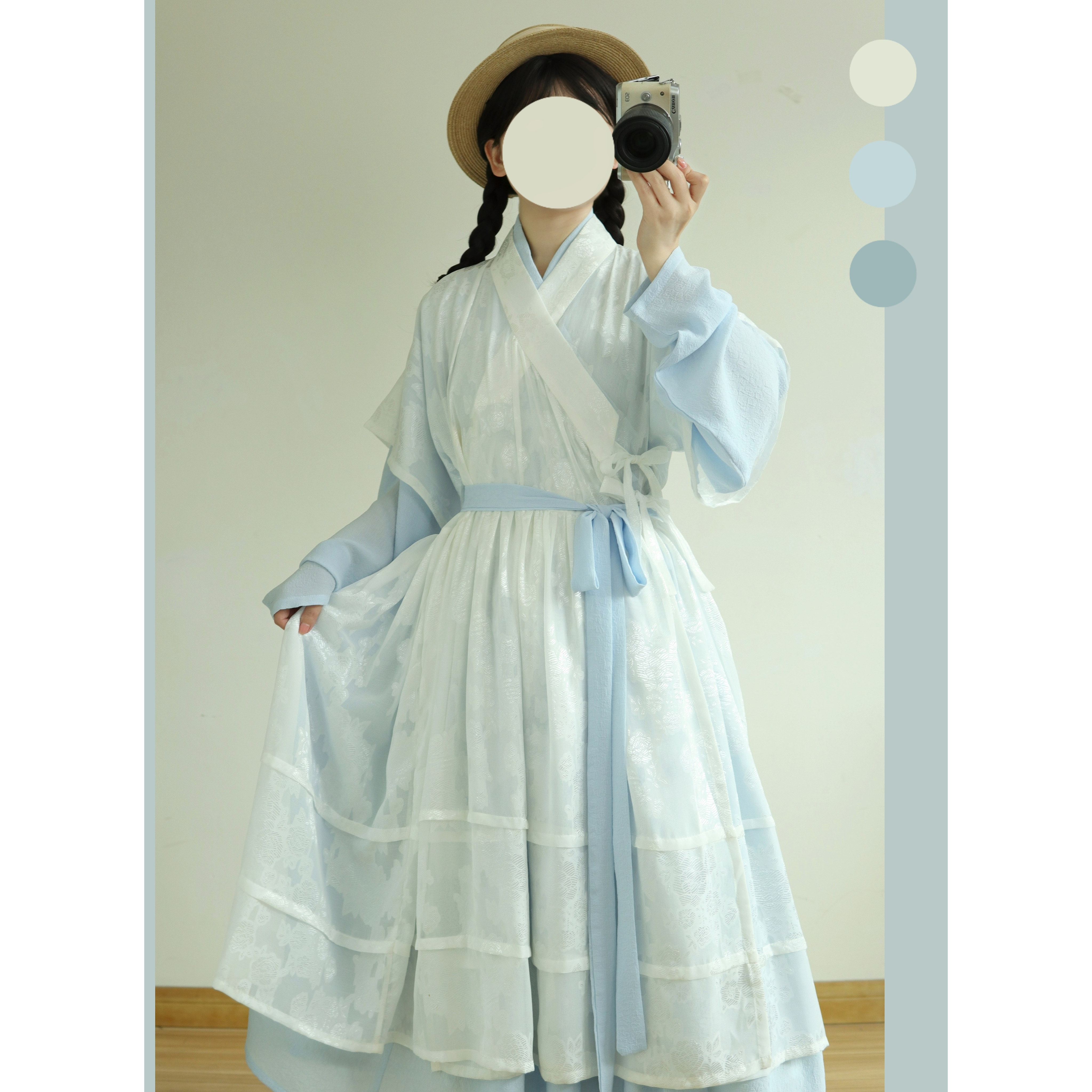 茗月萱朝朝明制弓袋袖贴里改良蓬蓬裙连衣裙圆领蕾丝比甲夏季汉服