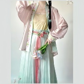 夏宴 茗月萱日常宋制汉服天丝绣花飞机袖 百迭百褶裙夏季 套装 现货