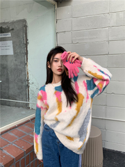 Real price trend ins tie dyed individual sweater for women loose shoulder Slouchy leisure long sleeve