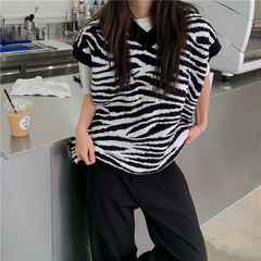 Real price Korean V-neck zebra sweater vest versatile loose women's coat