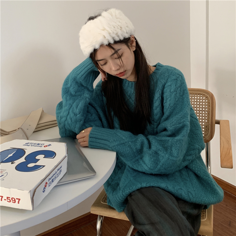 Real shot real price autumn and winter retro twist Pullover Sweater