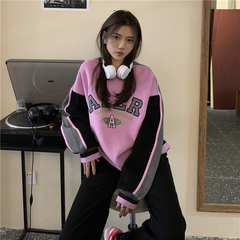 Real shot real price chic casual lazy top personalized loose letter embroidery Plush sweater