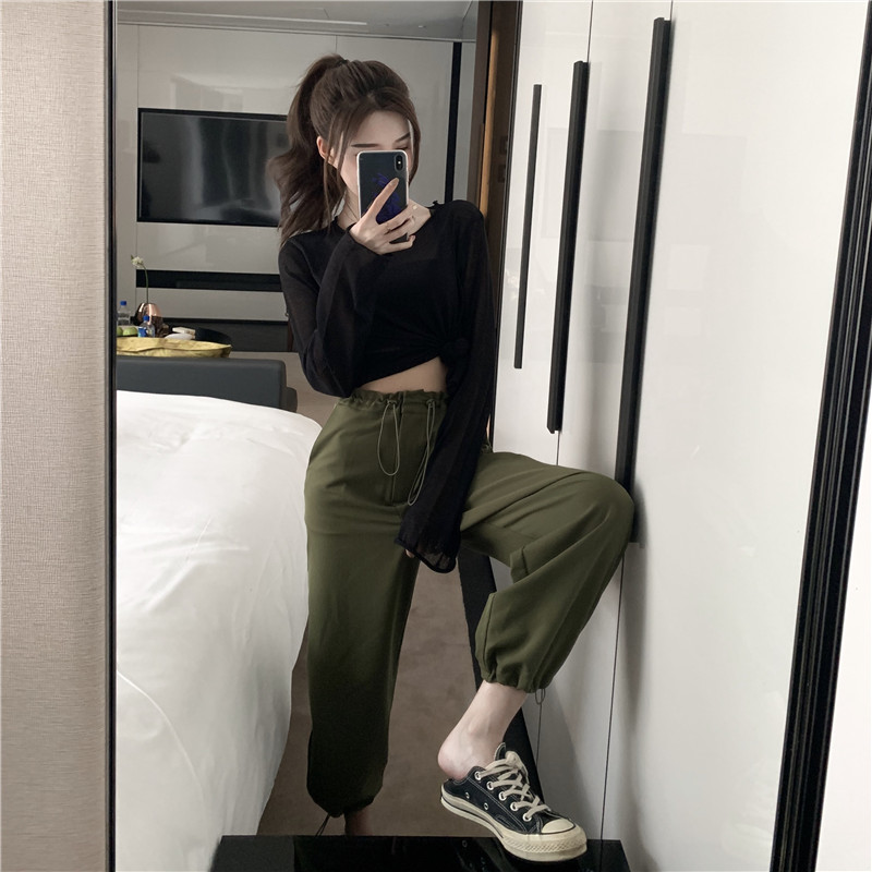 Real shot and real price Korean version versatile drape high waist Harem Pants neckline work clothes casual women's Capris