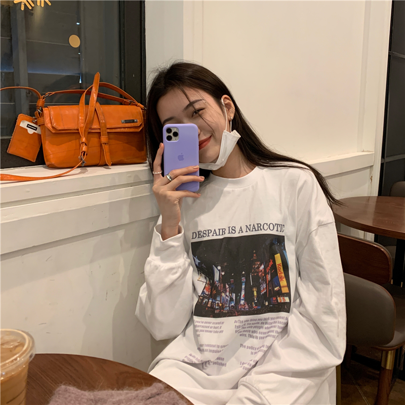 Real price new ins Poster Print t loose and thin casual lazy long sleeve top girl