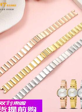 适配原厂适配CK手表带女K8G236K8G231K8G235凹口玫瑰金色精钢表链