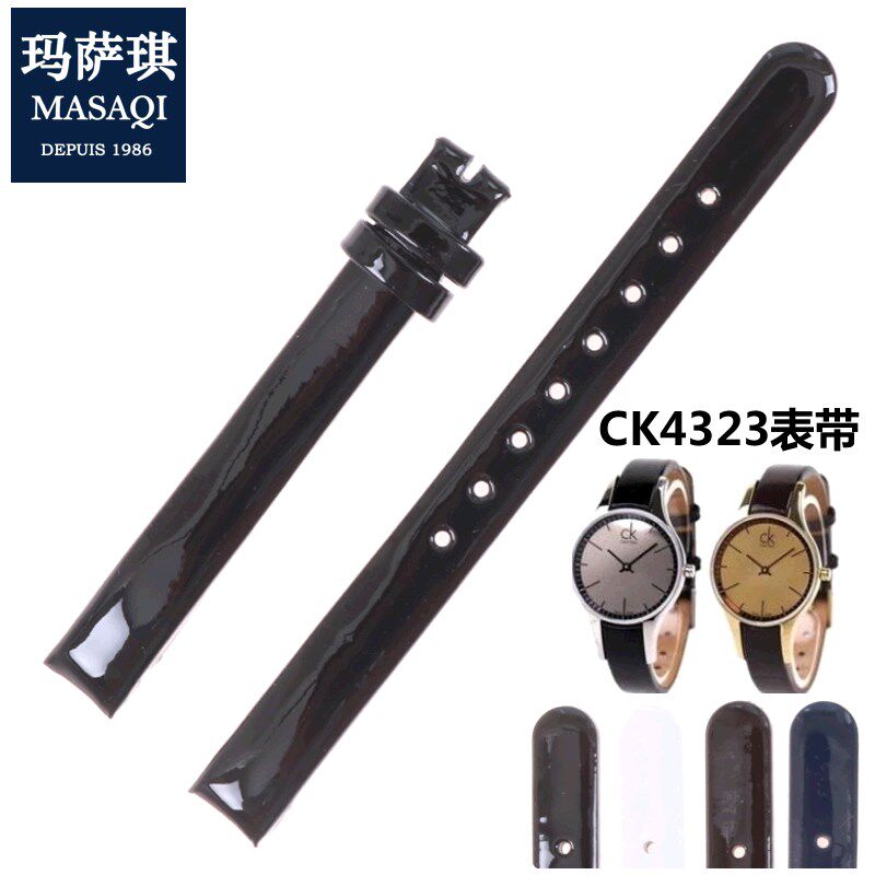 适合CK表带女真皮表带K4323209/K4323216/K4323100黑色Y10mm弧口