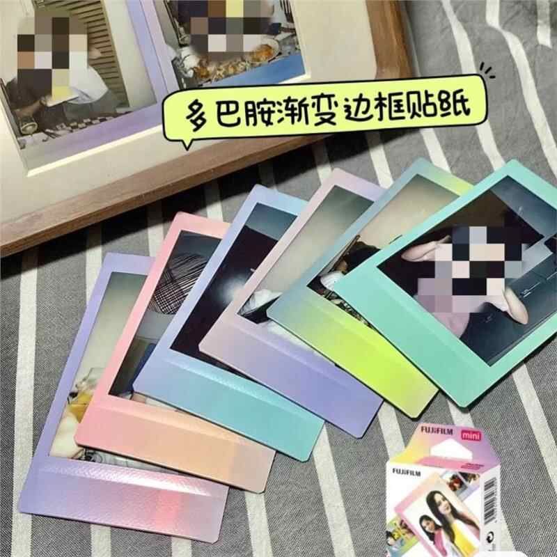 拍立得相纸边框贴方卡卡膜大尺寸拍立得废片贴彩虹可爱小卡装饰贴