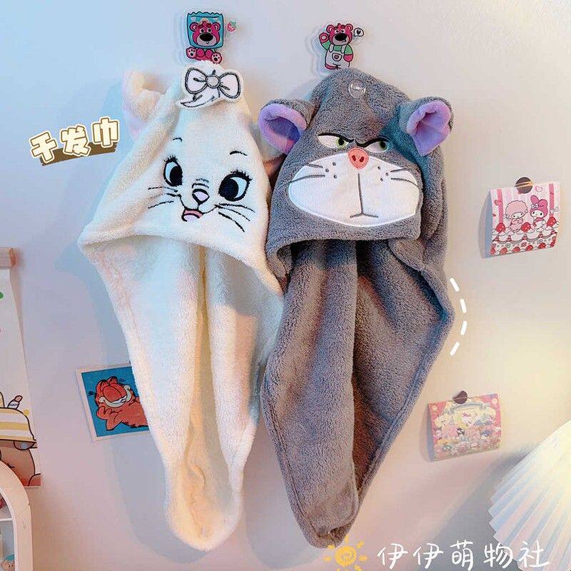 路西法猫吸水速干包头毛巾擦头洗头干发巾可爱珊瑚绒浴帽干发帽女