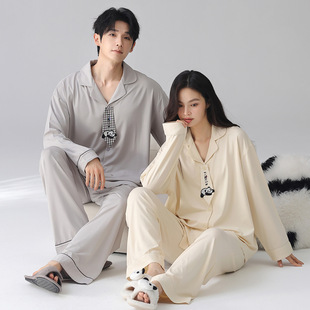 2026春秋季情侣睡衣柔棉休闲可爱卡通熊猫男女舒适开衫家居服套装