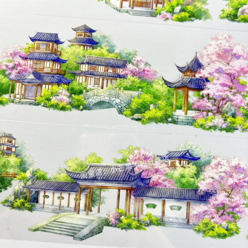 手帐分装胶带春日琼楼zero春华美建筑古风PET素材账流麻贴纸咕卡