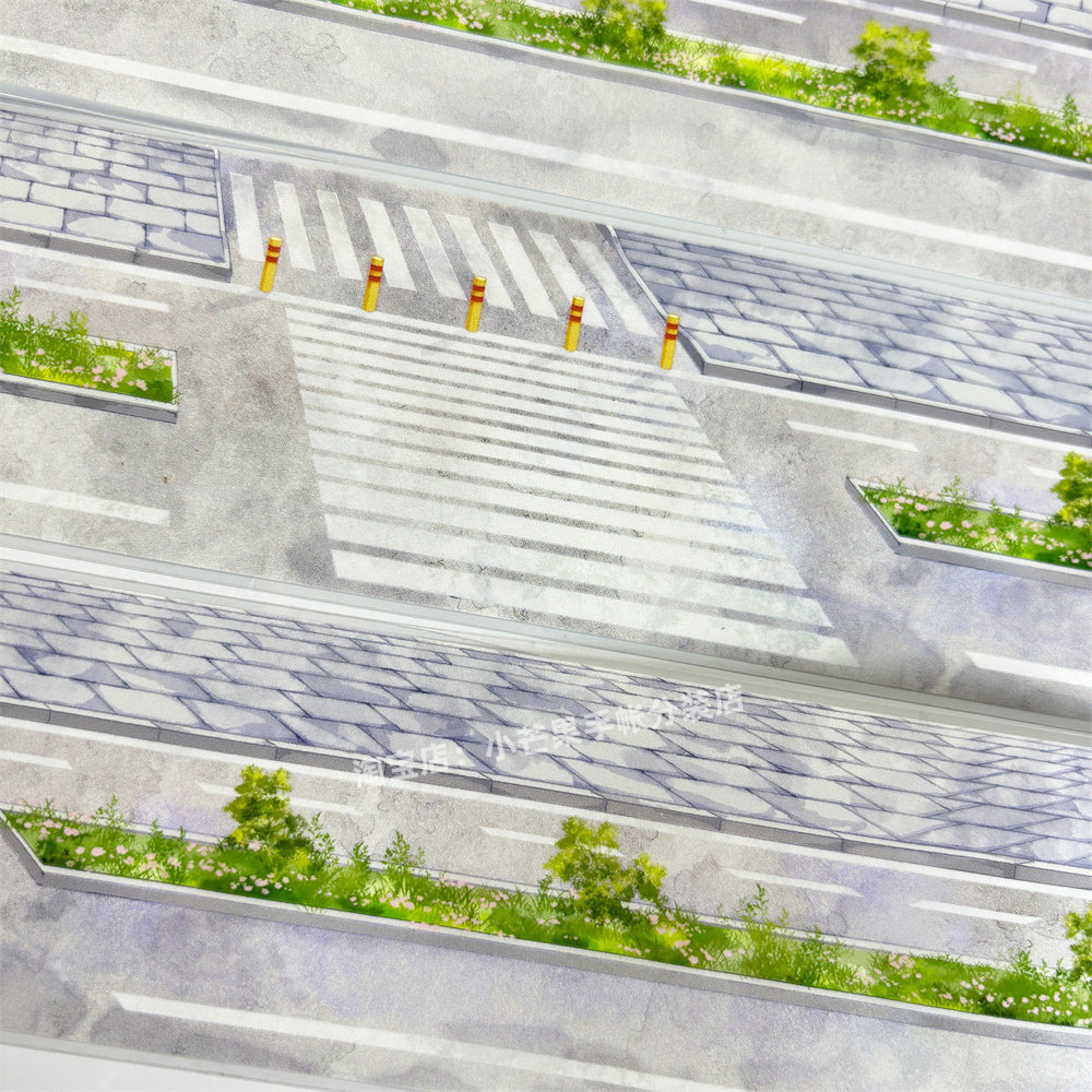 手帐分装胶带街道边④蓝景物志道路马路古风PET素材账手机壳贴纸