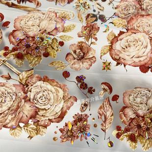 手帐分装胶带思静秋新七天玫瑰花朵装扮古风PET素材账手机壳贴纸