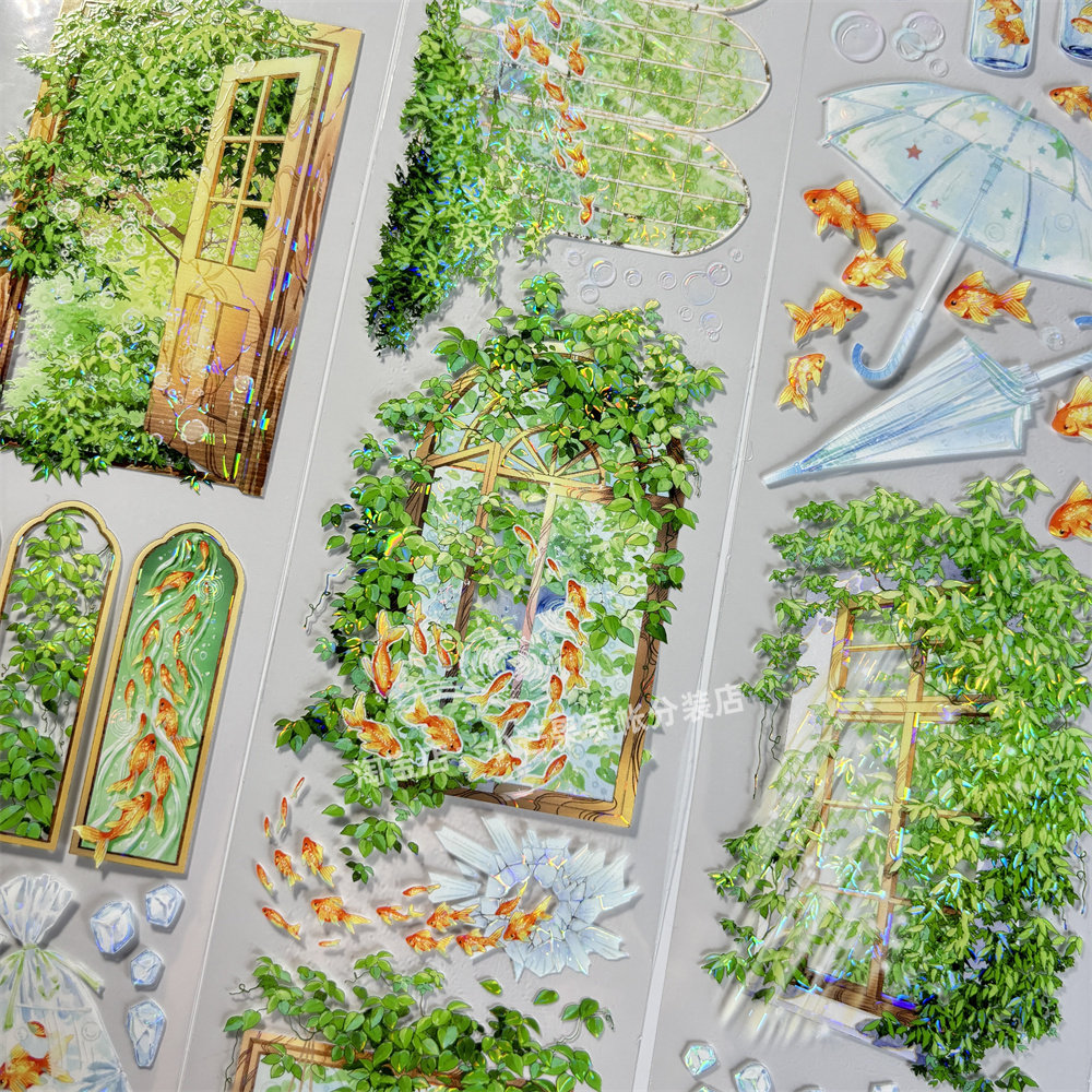 手帐分装胶带夏日汽水新七天金鱼窗景古风PET素材账流麻贴纸咕卡