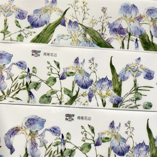 手帐分装胶带鸢尾花边新七天紫花树叶古风PET素材账流麻贴纸咕卡