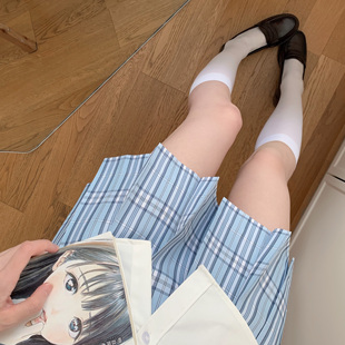 清水女子/漫画蓝格原创jk制服百褶裙春夏日系学院风校供感jk格裙