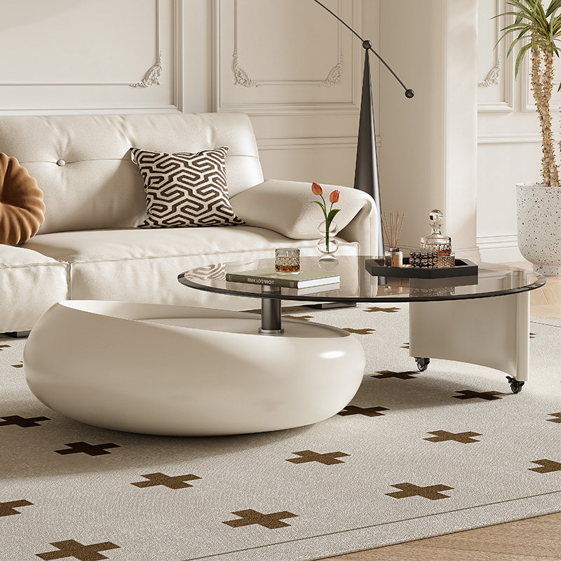 法式奶油风旋转大小茶几电视柜小户型现代复古烤漆客厅岩板小茶几