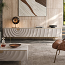 轻奢风高款 客厅家用现代简约烤漆高级白地柜 大理石电视柜茶几套装