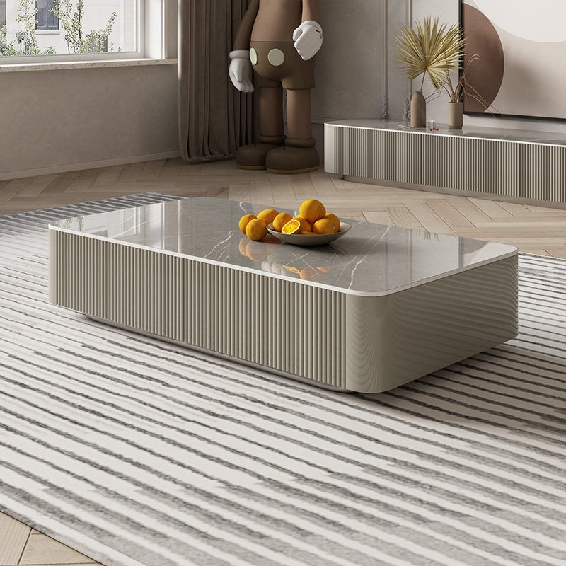 意式极简灰色岩板茶几电视柜套装家具后现代轻奢客厅小户型长方形