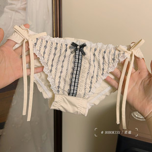 『甜带绣格』甜美系带内裤女生纯棉低腰性感2025新款蕾丝边绑带款