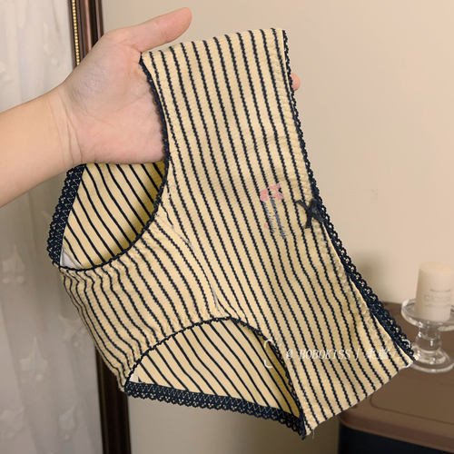 女士内裤条纹纯棉中腰性感三角裤