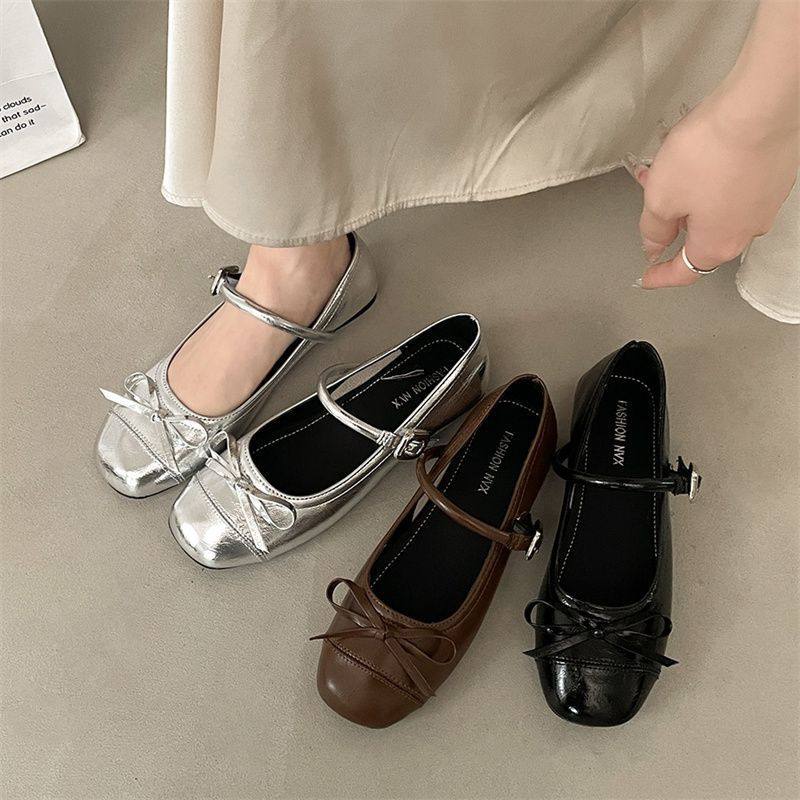 时尚法式裙子平底浅口银色芭蕾玛丽单鞋珍鞋2025夏季新款小皮鞋女,女鞋,浅口单鞋,淘宝优惠券,粉丝福利购,淘宝优惠卷